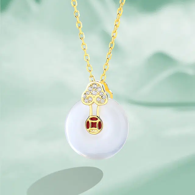 祝富礼 国潮新中式复古平安扣 玉髓 玉石项链 女款