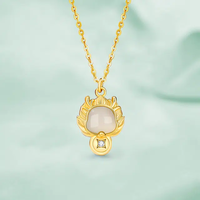 祝富礼 火焰龙招财转运福运亨通小众设计 和田玉 项链 男女同款情侣款 青白玉