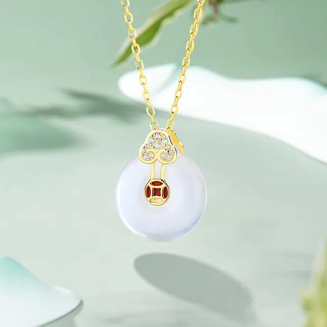 祝富礼 国潮新中式复古平安扣 玉髓 玉石项链 女款