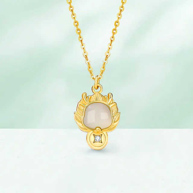 祝富礼 火焰龙招财转运福运亨通小众设计 和田玉 项链 男女同款情侣款 青白玉