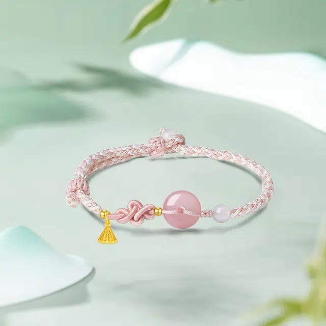 祝富礼 好运莲莲平安扣 玉髓 手链 男女同款情侣款