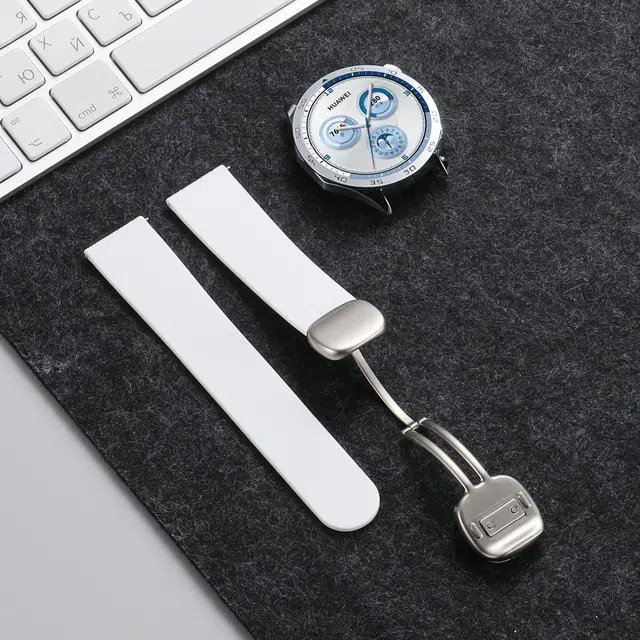 潮流腕 表带 华为适用 硅胶材质 荔枝纹磁吸折叠扣手表腕带通用