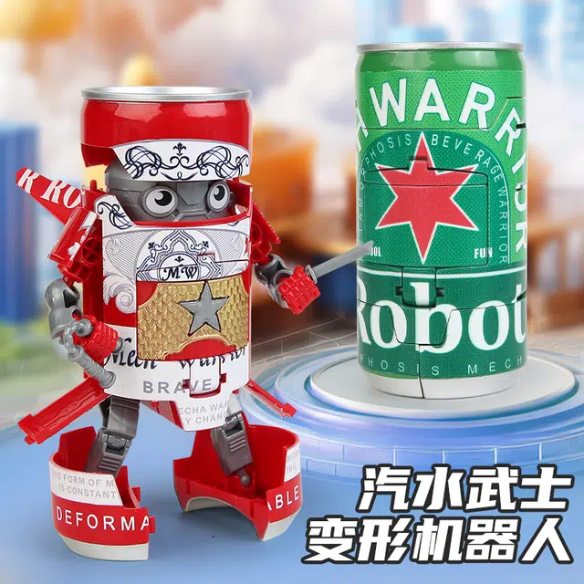 小牧马 汽水啤酒武士机器人 可乐饮料罐金刚机甲战士 拼装模型