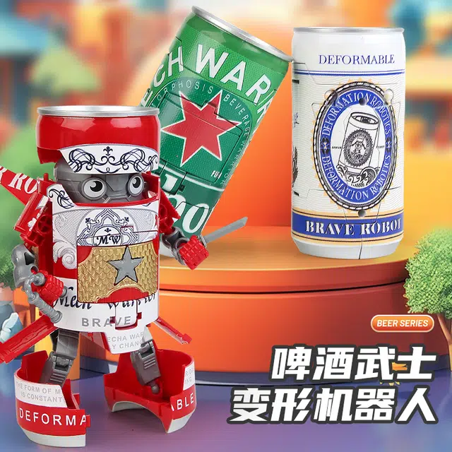 小牧马 汽水啤酒武士机器人 可乐饮料罐金刚机甲战士 拼装模型