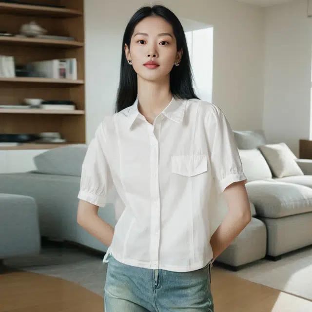 唐娜姿兰 纯色宽松薄款短袖衬衫 女款
