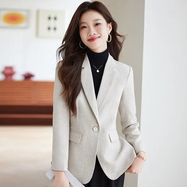 唐娜姿兰 纯色简约一粒扣长袖西装 女款