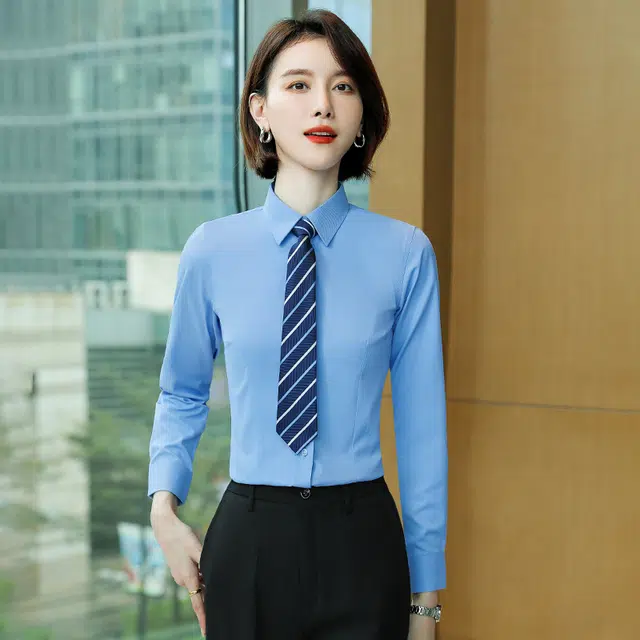 唐娜姿兰 翻领纯色修身时尚通勤简约长袖衬衫 男女同款