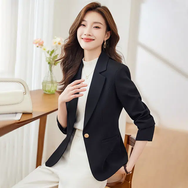 唐娜姿兰 高端长袖西装修身外套女高级感气质休闲西服 女款