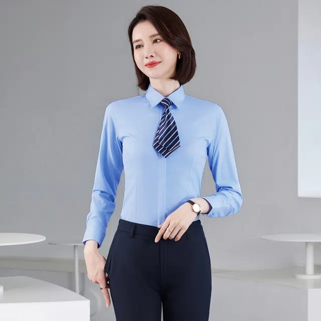 唐娜姿兰 翻领纯色修身简约长袖衬衫 男女同款
