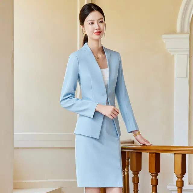 唐娜姿兰 修身长袖休闲纯色西装套装 女款