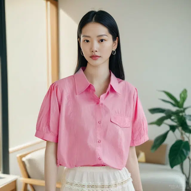 唐娜姿兰 纯色宽松薄款短袖衬衫 女款