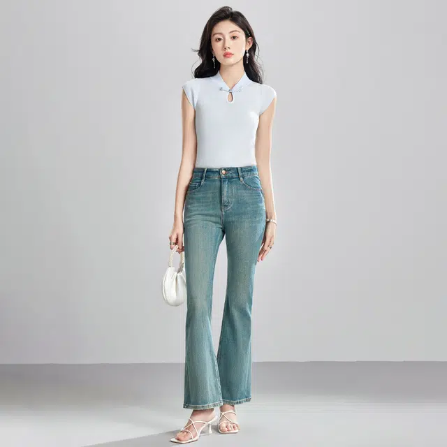 唐娜姿兰 新中式国风盘扣立领修身薄款休闲短袖短袖针织衫 女款