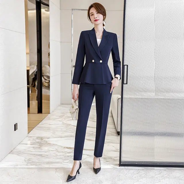 唐娜姿兰 简约长袖外套舒适长裤西装套装 女款