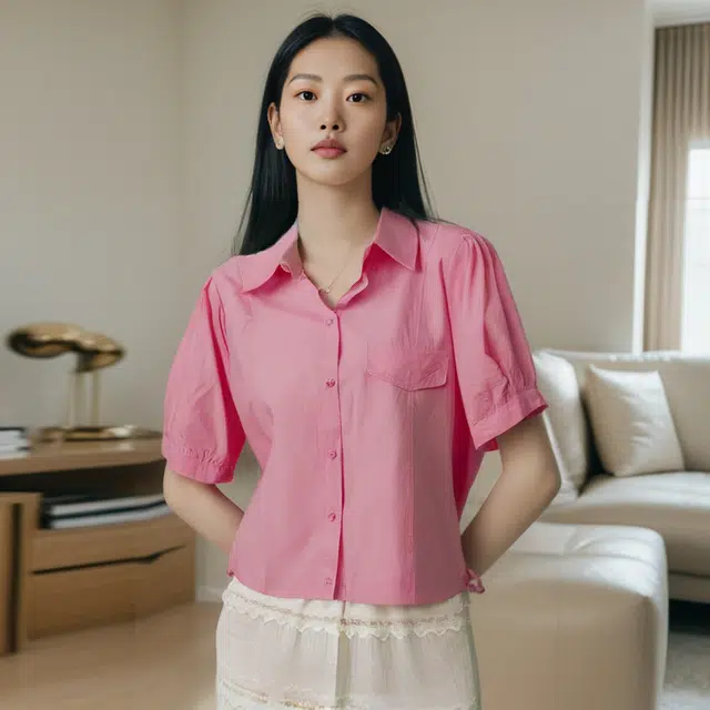 唐娜姿兰 纯色宽松薄款短袖衬衫 女款