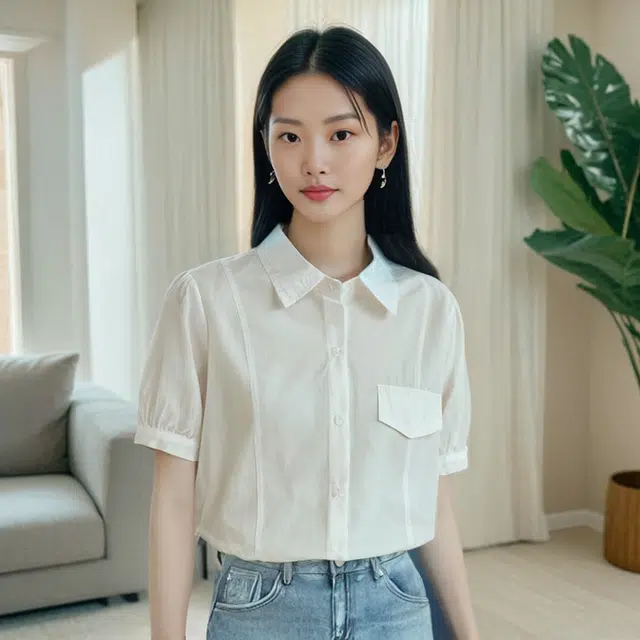 唐娜姿兰 纯色宽松薄款短袖衬衫 女款