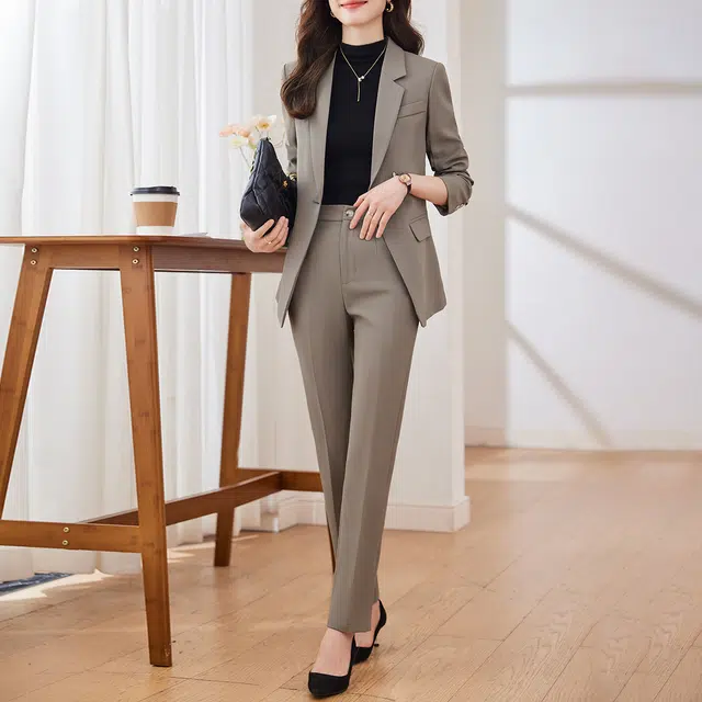 唐娜姿兰 一粒扣休闲西服纯色西装裤西装套装 女款