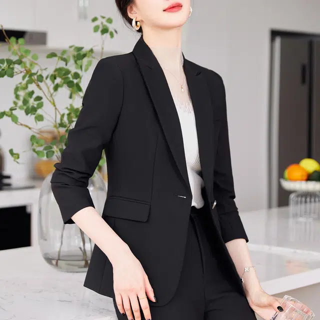 唐娜姿兰 纯色一粒扣大口袋休闲西装 女款