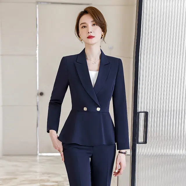 唐娜姿兰 简约长袖外套舒适长裤西装套装 女款