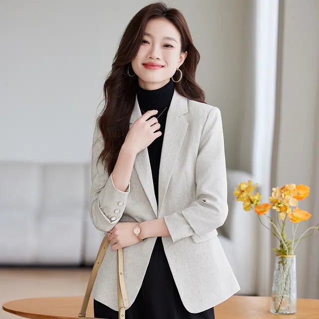 唐娜姿兰 纯色简约一粒扣长袖西装 女款