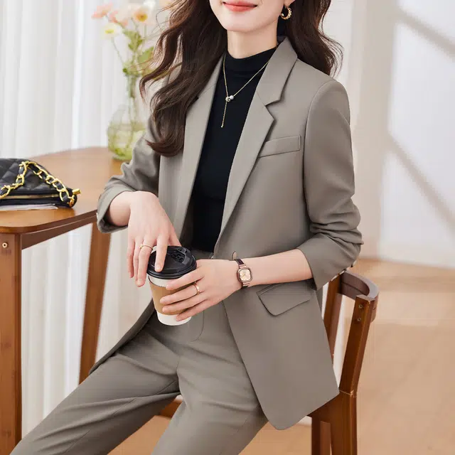 唐娜姿兰 一粒扣休闲西服纯色西装裤西装套装 女款