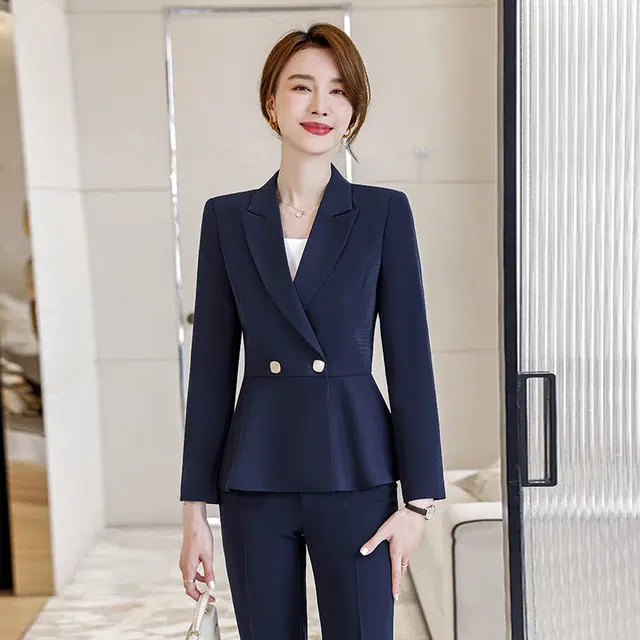 唐娜姿兰 简约长袖外套舒适长裤西装套装 女款