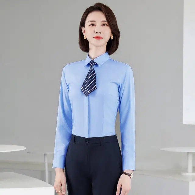 唐娜姿兰 翻领纯色修身简约长袖衬衫 男女同款