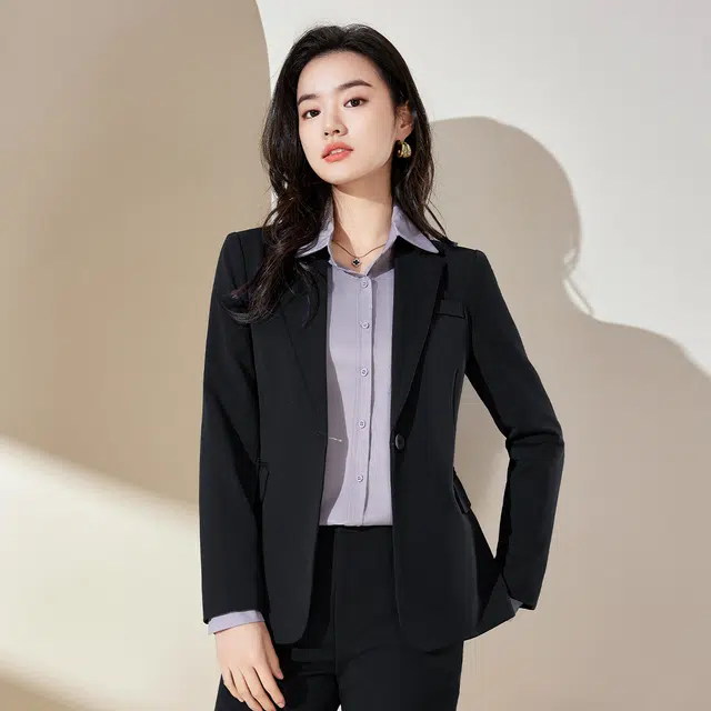 唐娜姿兰 纯色一粒扣上衣休闲长裤西装套装 女款