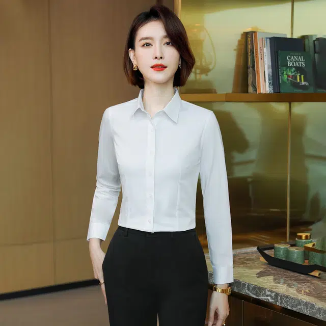 唐娜姿兰 翻领修身纯色单排扣简约舒适通勤长袖衬衫 女款