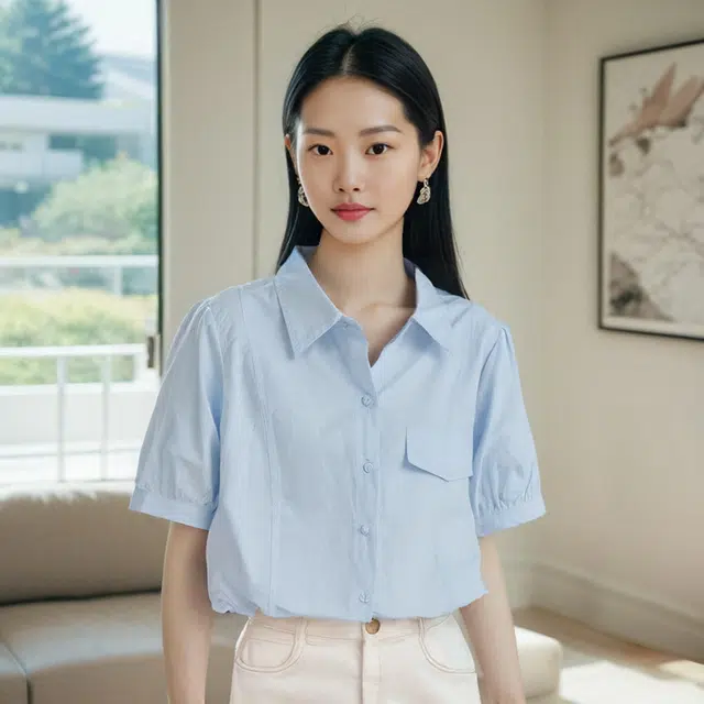 唐娜姿兰 纯色宽松薄款短袖衬衫 女款