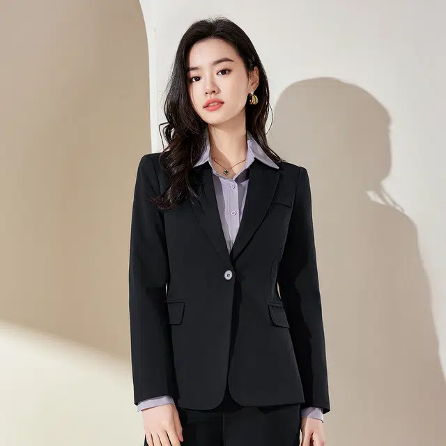 唐娜姿兰 纯色一粒扣上衣休闲长裤西装套装 女款