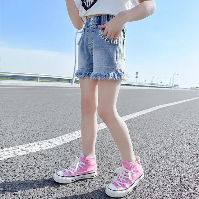 童森童马 短裤宽松舒适休闲时尚百搭钉珠 青少年 牛仔蓝