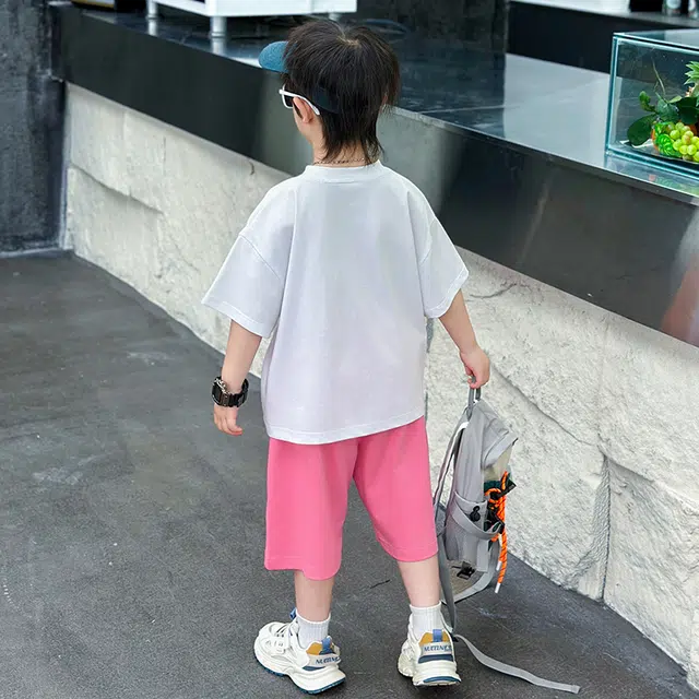 童森童马休闲运动套装 舒适亲肤短袖简约大方短裤 中小童
