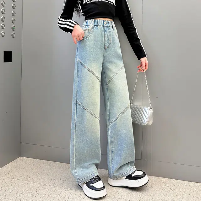 童森童马牛仔裤 宽松舒适休闲时尚百搭潮款夏季透气阔腿 牛仔蓝 青少年