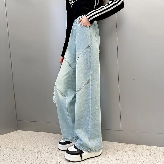 童森童马牛仔裤 宽松舒适休闲时尚百搭潮款夏季透气阔腿 牛仔蓝 青少年