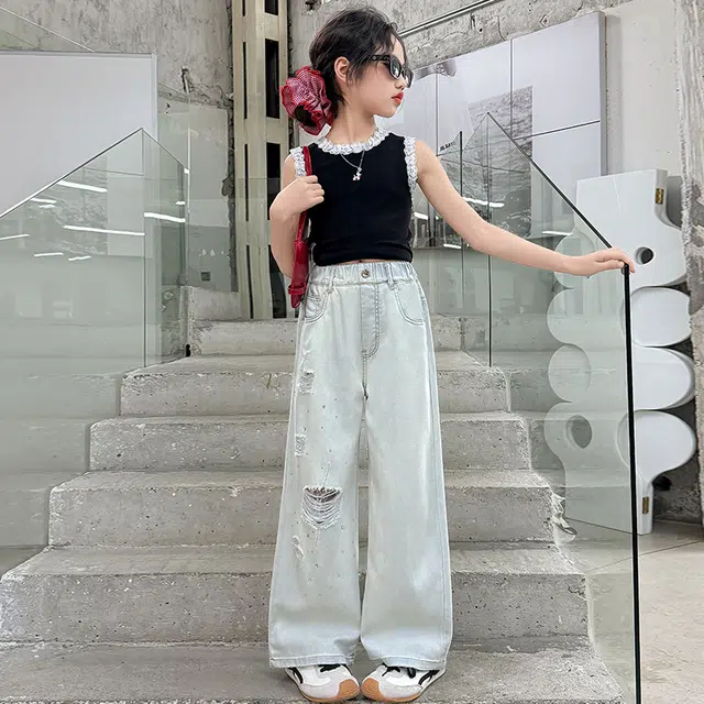 童森童马牛仔裤 纯色亲肤百搭休闲洋气 蓝色 儿童款