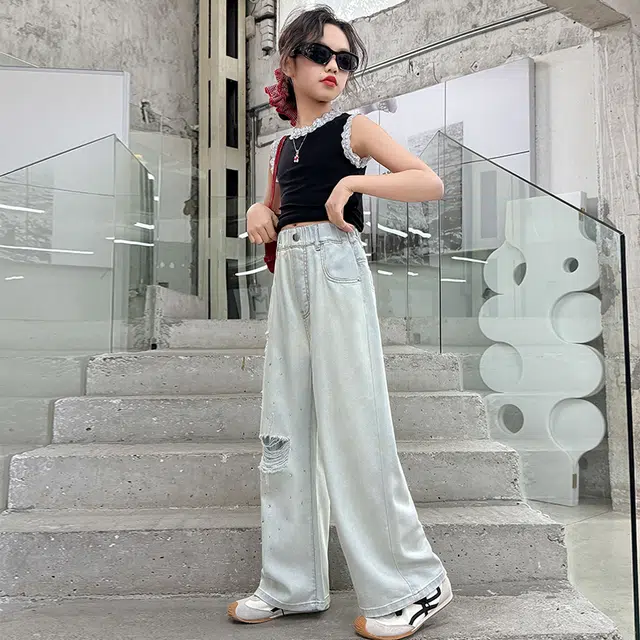童森童马牛仔裤 纯色亲肤百搭休闲洋气 蓝色 儿童款