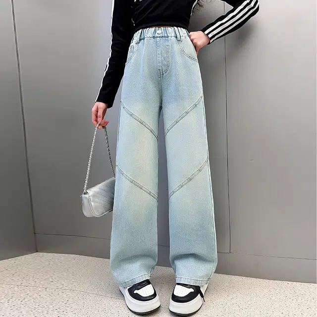 童森童马牛仔裤 宽松舒适休闲时尚百搭潮款夏季透气阔腿 牛仔蓝 青少年