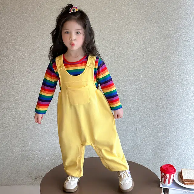 童森童马休闲运动套装 可爱洋气女童条纹舒适 黄色（套装） 中小童