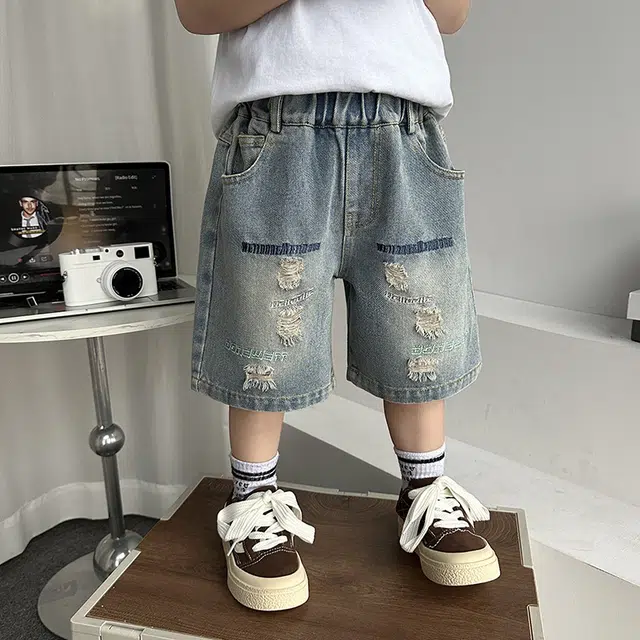 童森童马 短裤个性刺绣舒适透气 中小童 蓝色
