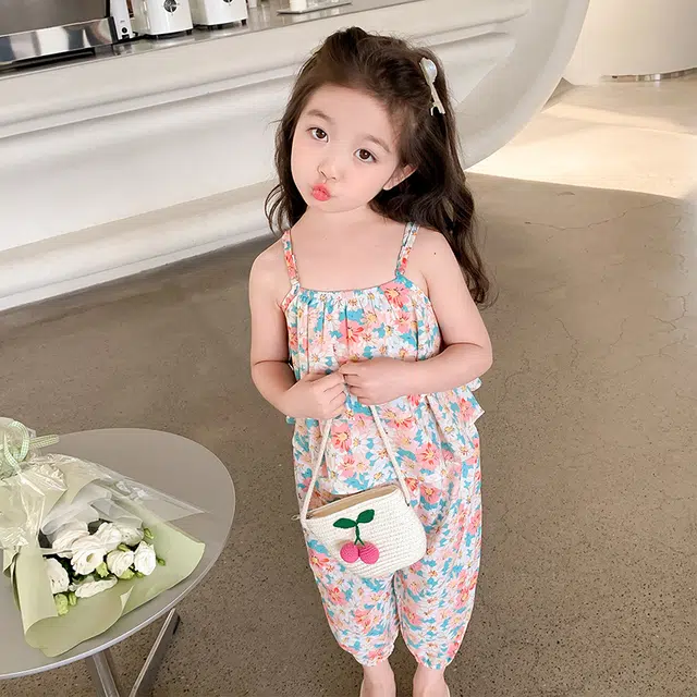童森童马休闲运动套装 柔软舒适甜美可爱碎花 粉色 中小童