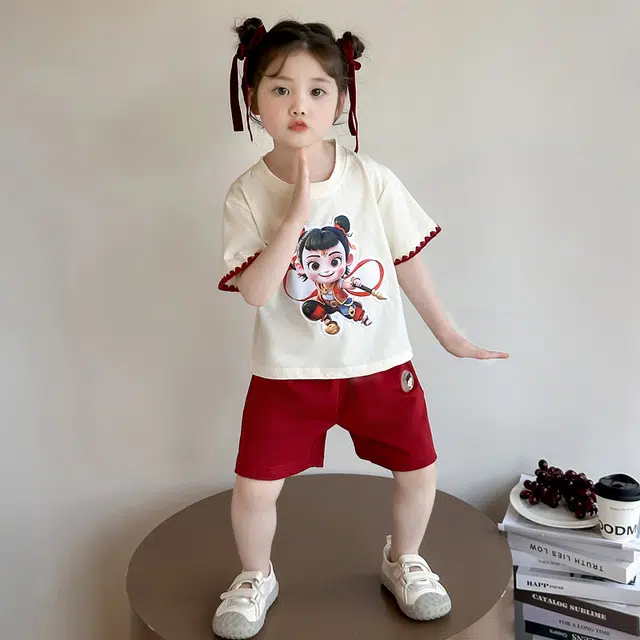 童森童马休闲运动套装 洋气百搭亲肤简约 套装（白色上装+红色下装） 中小童