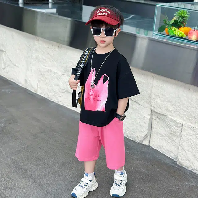 童森童马休闲运动套装 舒适亲肤短袖简约大方短裤 中小童