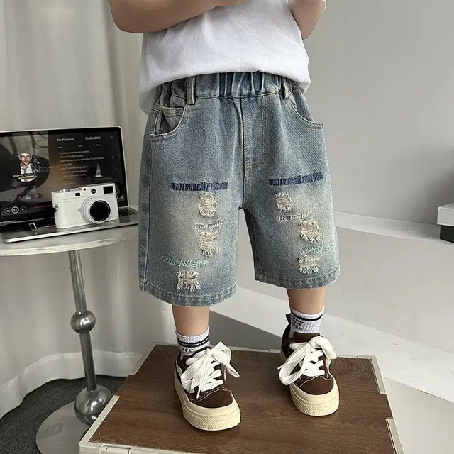 童森童马 短裤个性刺绣舒适透气 中小童 蓝色
