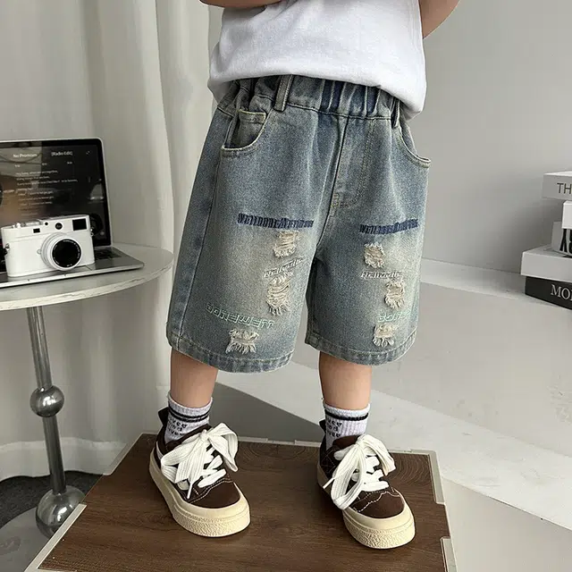 童森童马 短裤个性刺绣舒适透气 中小童 蓝色
