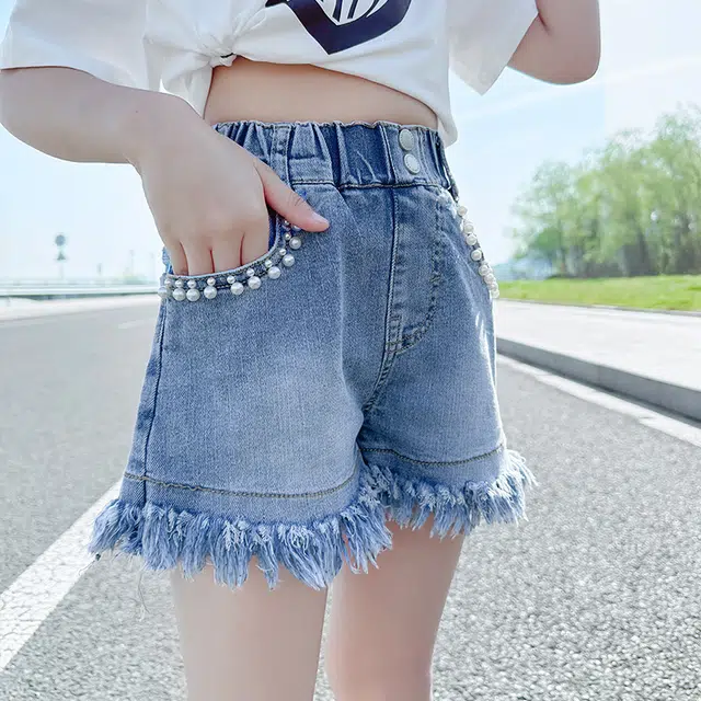 童森童马 短裤宽松舒适休闲时尚百搭钉珠 青少年 牛仔蓝