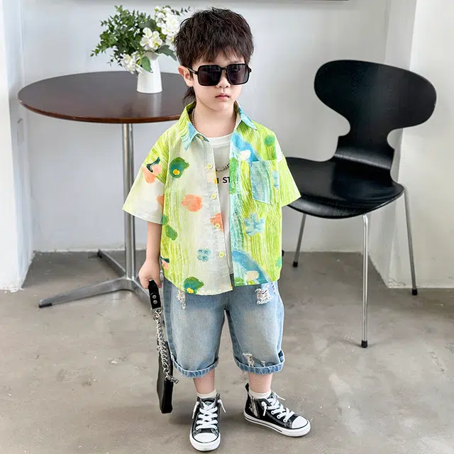 童森童马休闲运动套装 舒适亲肤简约大方柔软 绿色 中小童