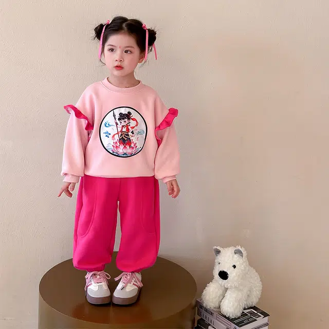 童森童马休闲运动套装 舒适洋气百搭 粉红色 中小童