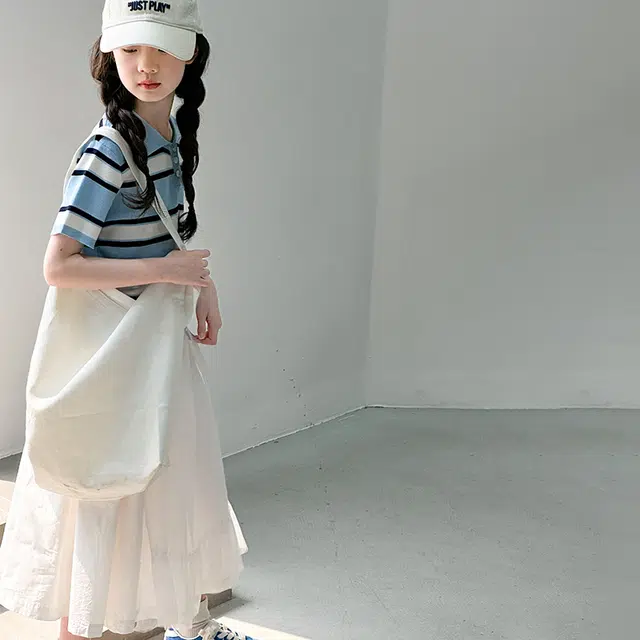 儿童款 童森童马裙装套装 简约时尚百搭短袖 套装（蓝色上装+白色下装）