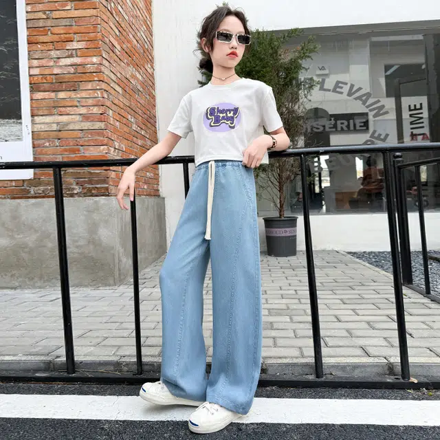 童森童马牛仔裤 百搭亲肤纯色洋气 牛仔蓝 儿童款