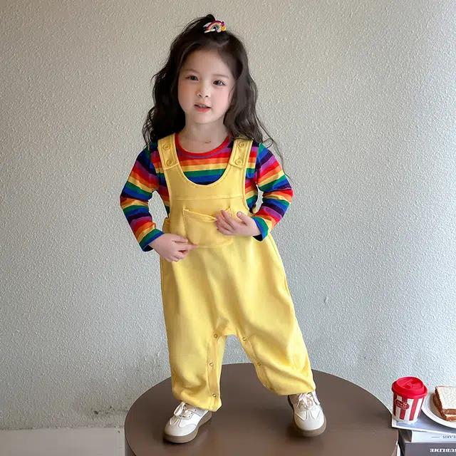 童森童马休闲运动套装 可爱洋气女童条纹舒适 黄色（套装） 中小童